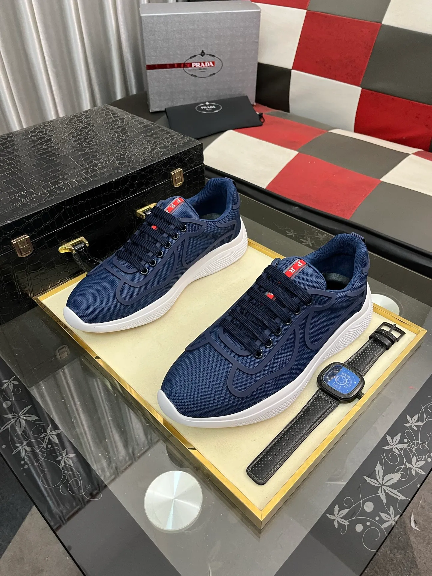 Men's shoes 💰400⌚️⌚️【PRADA】Prada casual shoes, originally developed 1:1, made of high-mercerized cowhide with imported cowhide, silk sheepskin lining, rubber outsole, comfortable and soft on the foot, size: 38-444️⃣Colors available